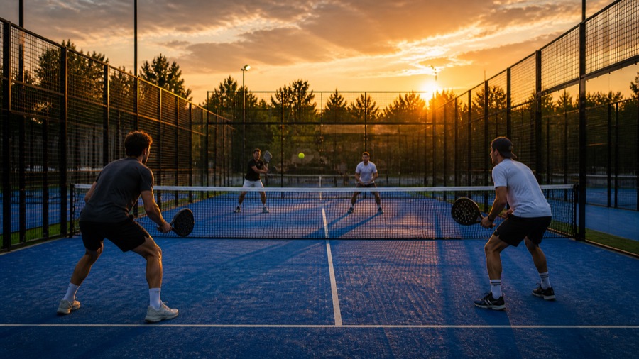 Padel court at sunset
